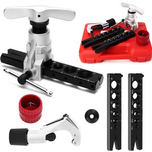 Flaring Tool Kit, HVAC Pipe Expander Tool, 1/4'' - 3/4'' and 6-19mm 45 Eccentric Single Flare Tool with Tubing Cutter and Cylinder Style Deburring Tool for Copper Tube Expander