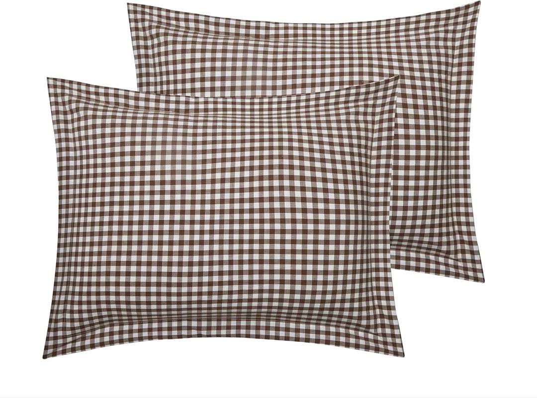 100% Cotton Pillowcases – Pack of 2, Breathable Checkered Pattern, Standard Size, Envelope Closure, Soft & Durable- Chocolate Brown