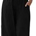 Faleave Women's Cotton Linen Summer Palazzo Pants Flowy Wide Leg Beach Trousers with Pockets M