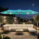 15FT Large Outdoor Patio Umbrella with Solar Lights and Base, Double-Sided Table Umbrellas with 48 LED Lights, Rectangle Market Umbrella for Pool, Deck, Backyard