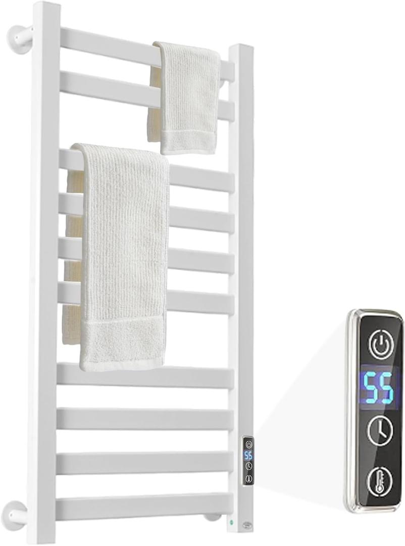 Heated Towel Rack for Bathroom Towel Warmer Racks Wall Mounted with Timer & Temperature Multi-Level Adjustments with 10 Bars for Bathroom Shower Hot Tub Spa(White)