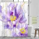 Purple Gold Marble Floral Shower Curtain, Abstract Texture Flower Fabric Shower Curtains, Modern Luxury Aesthetic Ink Art Decor Waterproof Polyester Bathroom Curtain with 12 Hooks, 72x72 Inch
