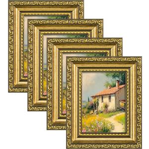 Eletecpro 3x4 Picture Frames Set of 4, Rustic Gold Frames with Glass Cover, Ornate Vintage Photo Frame Displays 3x4 Photo for Tabletop, Gold