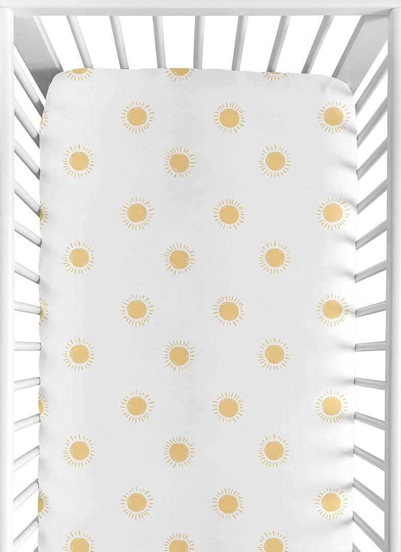 Sweet Jojo Designs Fitted Baby Crib Sheets (White and Yellow Boho Sun) for Boys or Girls, Infant Nursery, Toddler Room - Standard Size (Bohemian, Celestial, Sky, Desert, Sunshine, Outdoors, Nature)