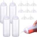 16 Pcs 32 oz Condiment Squeeze Bottle Set: 4 Bottles Body with 12 Replacement Caps, Large Clear Plastic Wide-mouth Bottles for Sauces Ketchup Condiments Kitchen Restaurant Catering