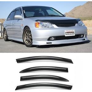 Window Visors Dark Smoke Rain Guards fit 2001-2005 Honda Civic Sedan 94213
