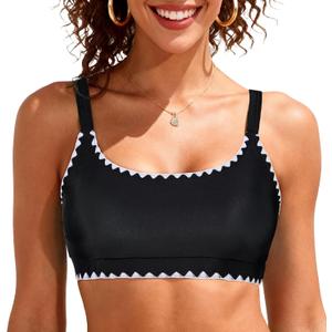 Sports Bikini Tops for Women Swim Bra Wirefree Workout Swimsuit Top Comfortable Support for Swimming, Beach, Active Wear (Black, XXL)
