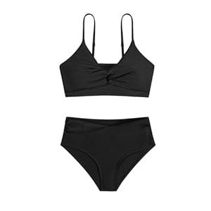 Girls' Swimsuits 2 Piece Bikini Set Solid Color Twist Cross Spaghetti Straps Bathing Suit Teen Swimwear with Chest Pad (9-10 Years) Girls' Swimsuits 2 Piece Bikini Set Solid Color Twist Cross Spaghetti Straps Bathing Suit Teen Swimwear with Chest Pad (9-10 Years)