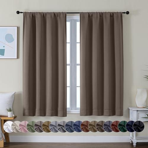Simplebrand Ava Brown Short Blackout Curtains for Bedroom 45 Inches Long 2 Panels Set, Solid Thermal Insulated, Energy Saving Window Treatment Curtains Blackout Drapes, W40 x L45 Inch, Brown
