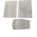 2 Pillow cases: 30" x 20"; white bag: 14" x 14"; White sheet: 106" x 80"; Fitted sheet: 55" x 80"