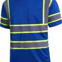 SKSAFETY High Visibility Safety Shirts for Men with Reflective Tapes - Quick Dry Class 2 Hi Vis Construction Work Shirts for Men, Short Sleeve Breathable Birdeyes T-Shirts with Pocket Blue (Small)
