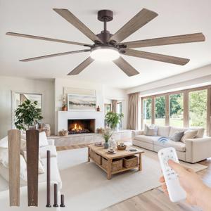 72 Inch Ceiling Fans with Lights, Brown Farmhouse Ceiling Fan with Light, large LED Panel, Quiet Reversible DC Motor, 6-Speeds, 3CCT, large Ceiling Fans with Remote for Patio, Living Room, Garage