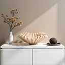Large Decorative Handmade Bowl Decor , Modern Home Decoration, Fan Shaped Bowl, Ruffle Decor, Stylish Key Bowl for Entry Table, Decorative Fruit Bowl for Kitchen Counter, Artificial Stone Beige