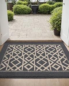 DEXI Front Door Mat 32x48, Washable Entryway Mat with Non Slip Backing, Low Profile Absorbent Moisture Dirt Trapper Entrance Floor Mats for Entry Inside House, Dark Grey