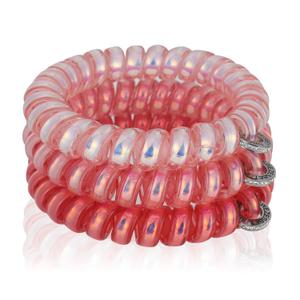 Spiral Hair Ties with Rhinestone Metal Ring, No Damage and No Crease Phone Cord Hair Coils for Medium to Thick Hair, Large Size, 3-Pack, Iridescent Pink Gradient
