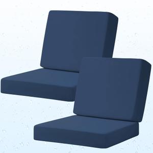 Outdoor Deep Seat Cushion Set of 2, 24 x 24 Inch Waterproof and Fade Resistant Patio Furniture Cushion Backrest with Ties for Patio Garden Yard and Balcony (Blue-2Pcs, 24x24Inch)