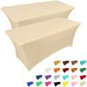 IVAPUPU 2 Pack 6FT Table Cloth for Rectangular Fitted Events Stretch Champagne Table Covers Washable Spandex Tablecloth Protector for Party, Wedding, Cocktail, Banquet, Festival