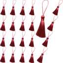 20pcs 3.7 Inch Mini Tiny Craft Tassels Soft Elegant Handmade Silky Floss Tassels with Cord Loop for Keychain Earring, Jewelry Making, Graduation, Bookmarks, Gift Tag DIY Craft Projects (Wine red) (Yz0951)
