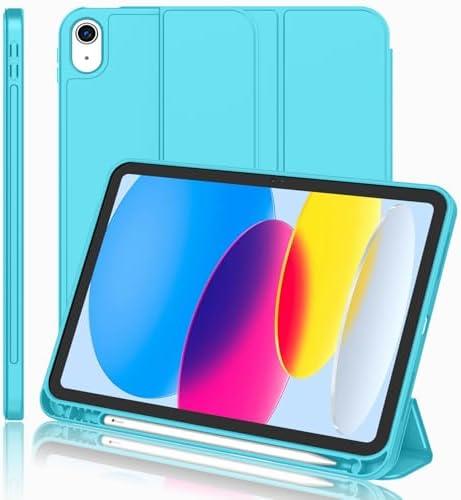 iMieet iPad (A16) Case 11th Gen/iPad 10th Generation Case [11-Inch 2025/10.9 Inch 2022] with Pencil Holder, Trifold Stand Smart Cover with Soft TPU Back,Auto Wake/Sleep(Cyan)