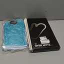 KEGOUU Oven Mitts and Pot Holders 6pcs Set, Kitchen Oven Glove High Heat Resistant 500 Degree Extra Long Oven Mitts and Potholder with Non-Slip Silicone Surface for Cooking (Lake Blue)