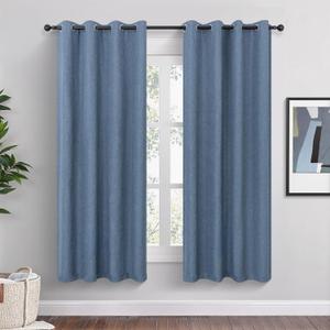 Blue Linen Blackout Curtains 63 Inch Length 2 Panels Set for Bedroom Living Room Grommet 100% Black Out Linen Drapes Room Darkening Window Curtains 63 Inches Long Stone Blue