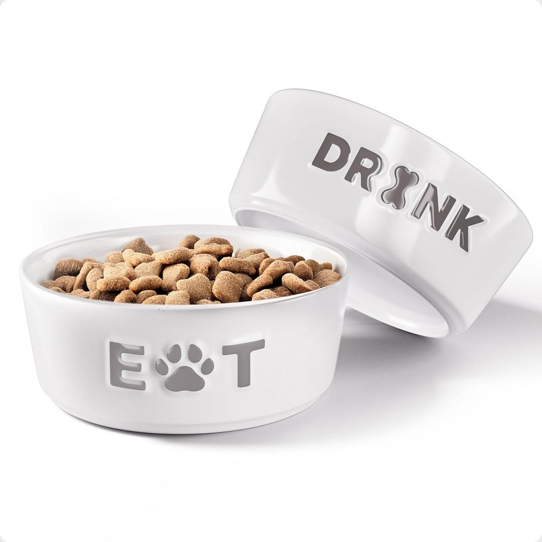 Ceramic Dog Bowl Set of 2 with Anti-Skid Base - 5" Wide x 2" Tall Ceramic Dog Bowls for Small Dogs - 2 Cup Capacity Food and Water Bowls for Dogs - Rubber Bottom Pet Bowl Set of 2 for Small Pets
