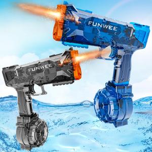 2025 New Upgrade 2 Pack Electric Water Guns for Adult Kid, Light Up Strongest Full Auto Watergun High Capacity 500+ Water Blaster, Long Range Powerful Water Squirt Gun, Outdoor Pool Water Toy (Black+blue)