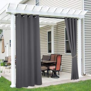 RYB HOME Outdoor Curtains for Patio - Waterproof Pergola Curtains Sunlight Block Out Privacy Drapes for Screen Porch Gazebo Arbor Side Wall Doorway, W 52 x L 90 inch, Grey