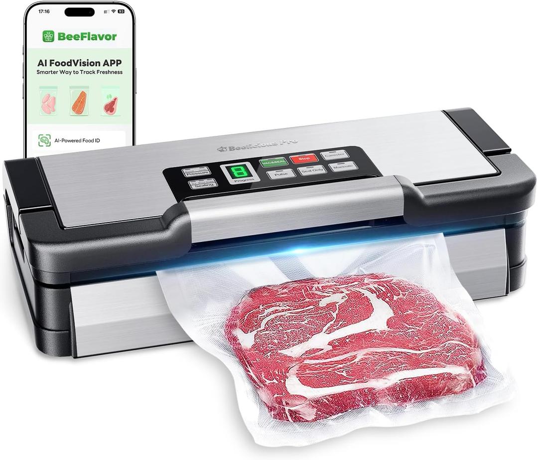 95kPa Vacuum Sealer Machine with AquaLock Technology, for Moist Seals, 2X Seal & 130W, Fully Automatic Food Sealer, Built-In Cutter, Bag Storage & Hose, Precision Sealing, 2 Bag Rolls,Stainless Steel