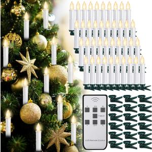 Retisee 40 Pcs Christmas LED Window Candles with Remote Control and Tree Clips Light Flickering Battery Operated Candlesticks Flameless Candles for Christmas Indoor Outdoor(White)