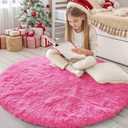 OLANLY Hot Pink Round Rugs for Bedroom - Machine Washable, 4 ft Circle Area Rugs for Living Room, Soft and Fluffy Shaggy Carpet for Teen Girls and Boys, Nursery Rooms, Dorms, Home Decor Aesthetic
