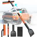 45.6" Ice Scraper and Snow Brush for Car Windshield [Silicone Bristles] ,3-in-1 Extendable Emergency Snow Shovel with Ergonomic Foam Grip and 360° Pivoting Brush Head for Christmas Car Auto Truck SUV (Orange)