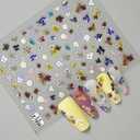 2 x 5D Embossed Flower Nail Stickers for Nail Art - Flower Nail Art Sticker Spring Floral Leaf Plant Nails Decals Self-Adhesive Nails Arts Supplies Manicure Summer Flowers Stickers for Nails Decoration (Style02)