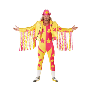Morph Yellow Macho Man Randy Savage Costume, WWE Wrestler Outfit for Adults, Macho Man Dress-Up, Fun Party Attire, X-Large