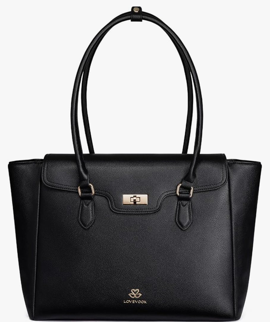 LOVEVOOK Laptop Bag for Women Soft Leather Work Bag, Office Shoulder Tote Purse Professional Briefcase with Flap Design