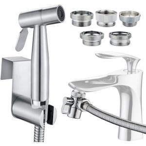 Sink Sprayer Hose Attachment for Faucet, Faucet Head Replacement with 5 Adapters, 59" Hose and Holder - for Feminine Hygiene, Baby Diaper Cleaning & Pet Bathing