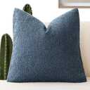 Foindtower Decorative Textured Boucle Throw Pillow Covers Accent Solid Pillow Cases Neutral Soft Cozy Couch Cushion Case for Chair Sofa Bedroom Living Room Home Decor 18x18 Inch,1PC,Dark Blue