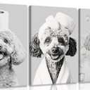 3pcs Black And White Animal Bathroom Wall Art Funny Dog Painting Picture Wall Decor Teddy With Bath And Overhead Toilet Paper Rolls Poster Print Artwork For Bedroom Bathroom Hotel 16x24 Inch Framed