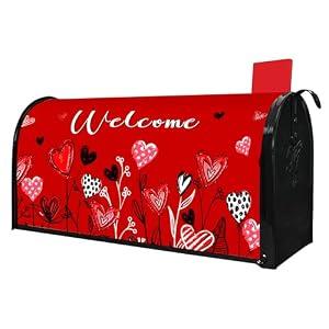 Valentine's Day Mailbox Cover Magnetic Standard Size Red Romantic Heart Flower Post Letter Box Wraps Decorative Mailbox Covers for Outdoor Garden Yard Decor Valentines Decorations 21" x 18"