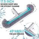 Swimming Pool Brush Head with Round Ends，17.5" Heavy Duty Aluminum Back Head for Cleans Walls, Tiles & Floors, 7 Rows Premium Nylon Bristles with EZ Clips (Blue Grey)