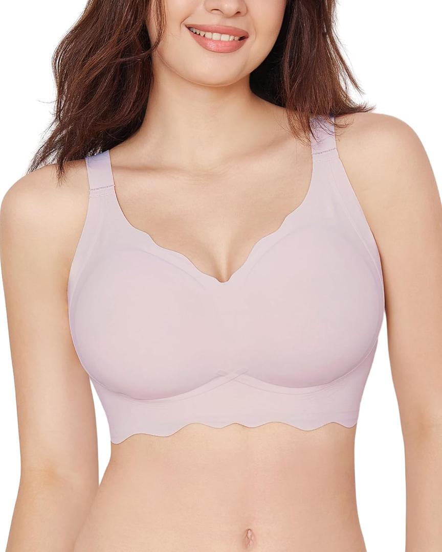 HORISUN Women's Seamless Bra Wavy Wireless Full Coverage Padded Smoothing No Underwire Comfort V Neck Bralettes with Support