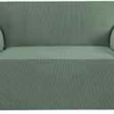 H.VERSAILTEX Stretch Couch Cover Loveseat Covers for 2 Cushion Couch Dog Couch Cover 1 Piece with Elastic Bottom, Textured Checked Jacquard Fabric(Loveseat 58"-70" Wide, Loden Frost)