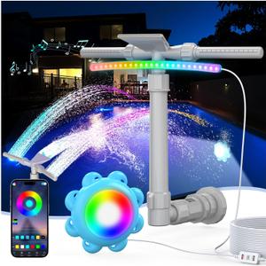 Pool Fountain with Lights for Above Ground/ Inground Pools, XJUGEZ Upgraded Triple Spray 360° Adjustable Sprinkler with 10W Underwater LED Lights APP Control IP68 Waterproof 40FT Cord for Party Cooling