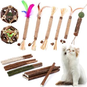 Catnip Chew Toys for Cats, 24 Pack Cat Toys with Silvervine Sticks, Natural Silvervine Stick Cage Balls & Bell Balls for Indoor Cats