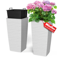 Mueller M-Resin Heavy Duty Tall Planters for Outdoor Plants, Indoor Grande Plant Pots, Boxes, Trees, Flower Pots, 2-Piece Set, 24”, Modern Design, Built-in Drainage, Front Porch Decor, White