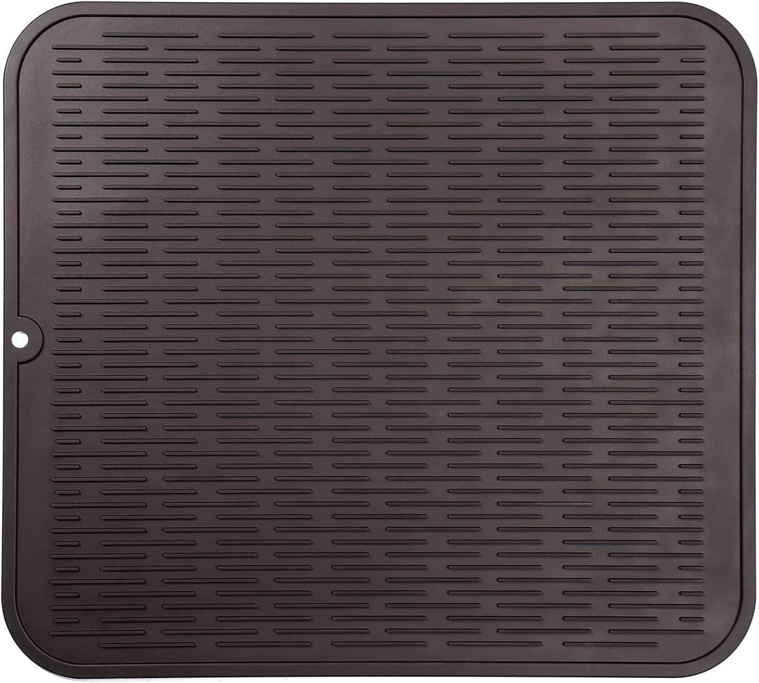 MicoYang Silicone Dish Drying Mat for Multiple Usage,Easy clean,Eco-friendly,Heat-resistant Silicone Mat for Kitchen Counter or Sink,Refrigerator or Drawer Liner Coffee 2XL 24 inches x 18 inches