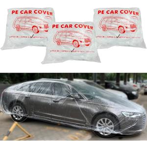 LuliKa 3 Packs Disposable Car Cover Clear Plastic Car Cover Universal Rain Dust Garage Cover with Elastic Band Medium (12.4 FT x 21.6 FT)
