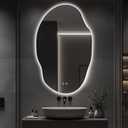 Asymmetrical LED Bathroom Mirror with Lights,Irregular Led Bathroom Vanity Mirror for Wall with Backlit, Anti Fog, 3 Colors and Dimmable Light,[Horizontal/Vertical] 48" H x 30" W