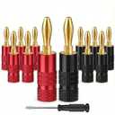 Banana Plugs, Solderless 24K Gold Plated 4mm Speaker Wire Connectors | 6 Pairs / 12 Pcs Dual-Screw Type for Home Theater, Wall Plates, Audio/Video Receivers and Amps (Red-Black)