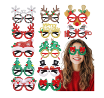 12Pcs Christmas Glasses Glitter Party Decorations Glasses Frames Cute Christmas Photo Props